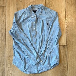 US Polo Assn. Long Sleeve Blue Polo Button Down Shirt with Polo Detail on Pocket